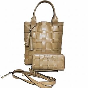 Michael Kors Woven Leather Tote & Matching Zip Wristlet/Wallet Set